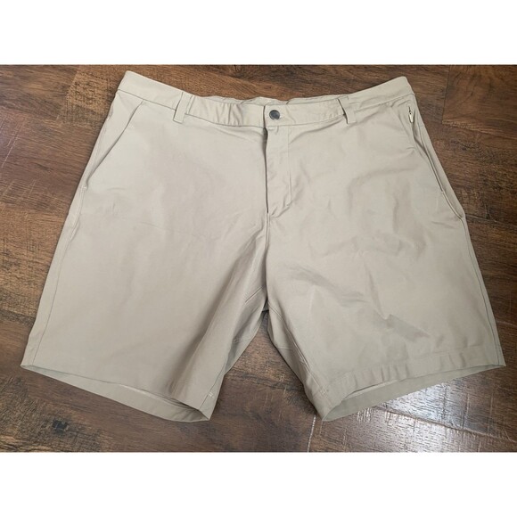 Lululemon Mens Commission Shorts sz 38 Tan Fitness Nylon Cotton Stretch Blend - Picture 1 of 6